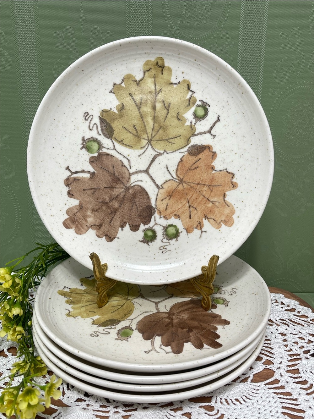 Metlox Poppytrail Woodland Fall Leaves Gold Set Of 5 Salad Plates 8 Inch